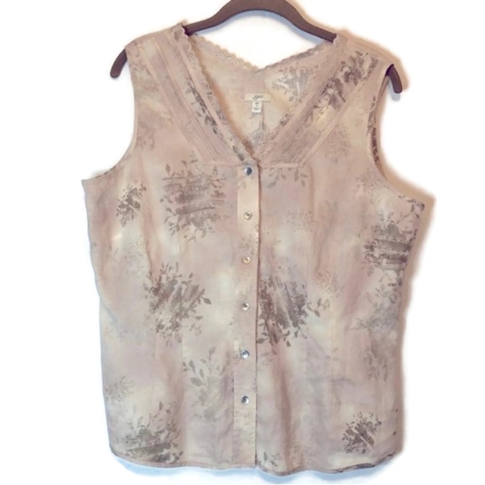 J. Jill Tan and Cream Button Down Sleeveless Top